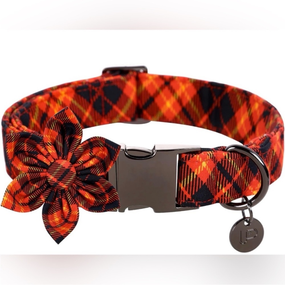 Fall/Winter Plaid Flower Dog Collar